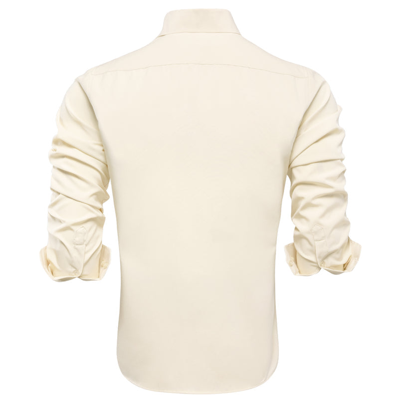 Pure Beige Solid Dress Shirt shirt    - Sophisticated Gentlemen