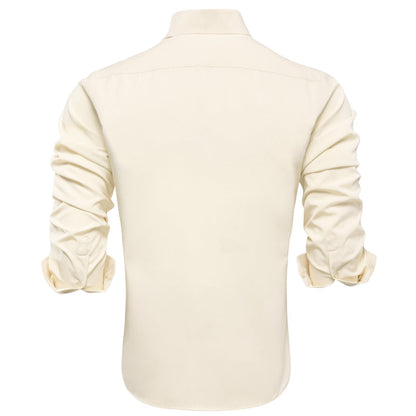 Pure Beige Solid Dress Shirt shirt    - Sophisticated Gentlemen
