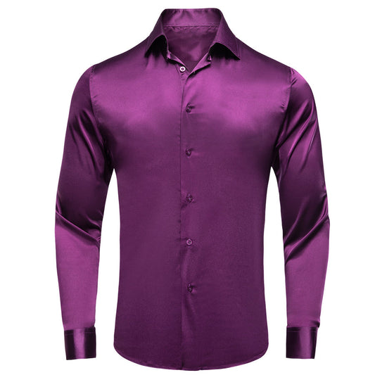 Dark Purple Solid Satin Dress Shirt shirt S   - Sophisticated Gentlemen