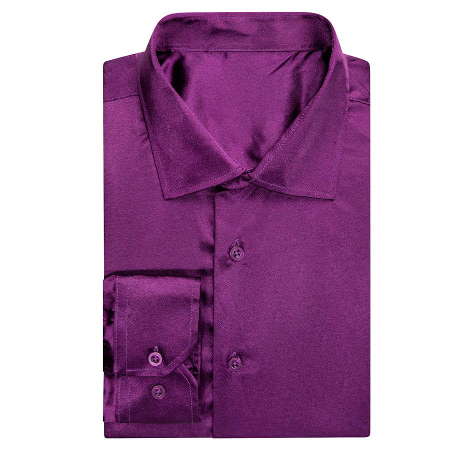 Dark Purple Solid Satin Dress Shirt shirt    - Sophisticated Gentlemen