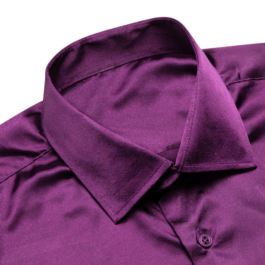 Dark Purple Solid Satin Dress Shirt shirt    - Sophisticated Gentlemen