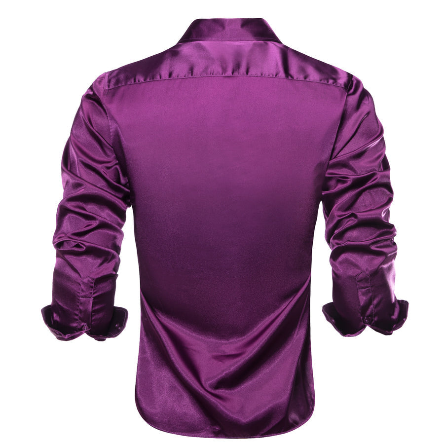Dark Purple Solid Satin Dress Shirt shirt    - Sophisticated Gentlemen