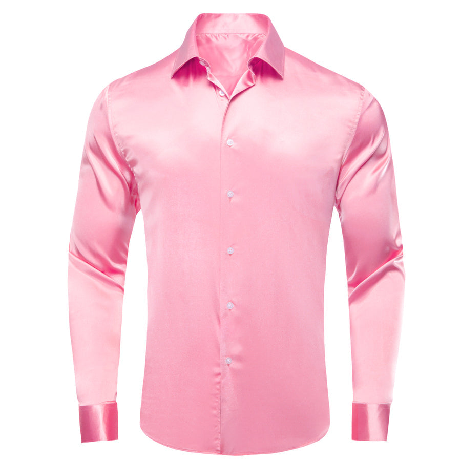 Pink Solid Satin Dress Shirt shirt S   - Sophisticated Gentlemen