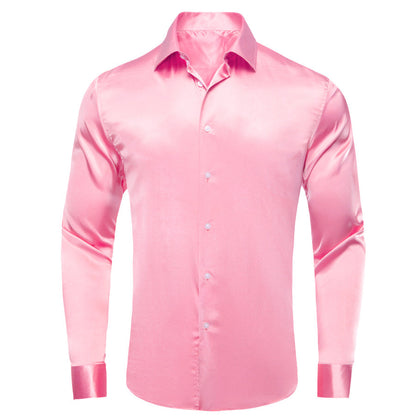 Pink Solid Satin Dress Shirt shirt S   - Sophisticated Gentlemen