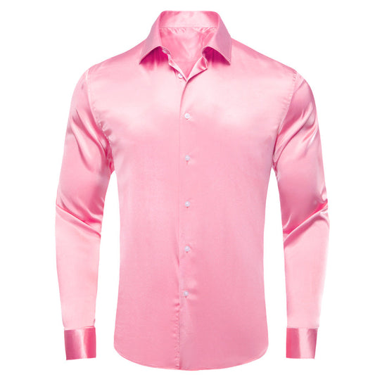 Pink Solid Satin Dress Shirt shirt S   - Sophisticated Gentlemen