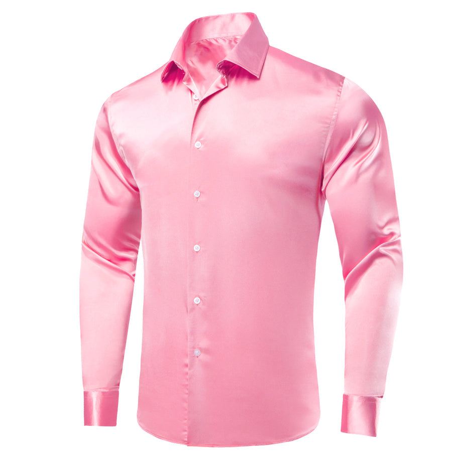 Pink Solid Satin Dress Shirt shirt    - Sophisticated Gentlemen
