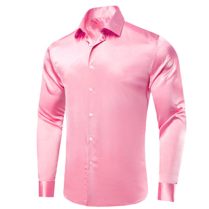 Pink Solid Satin Dress Shirt shirt    - Sophisticated Gentlemen
