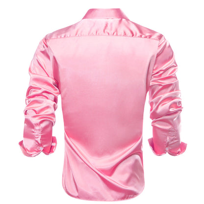Pink Solid Satin Dress Shirt shirt    - Sophisticated Gentlemen