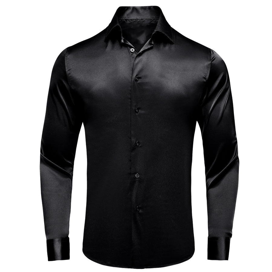 Black Solid Satin Dress Shirt shirt S   - Sophisticated Gentlemen