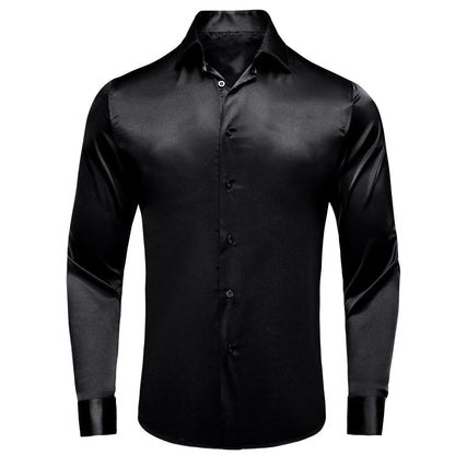 Black Solid Satin Dress Shirt shirt S   - Sophisticated Gentlemen