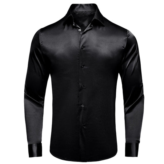 Black Solid Satin Dress Shirt shirt S   - Sophisticated Gentlemen