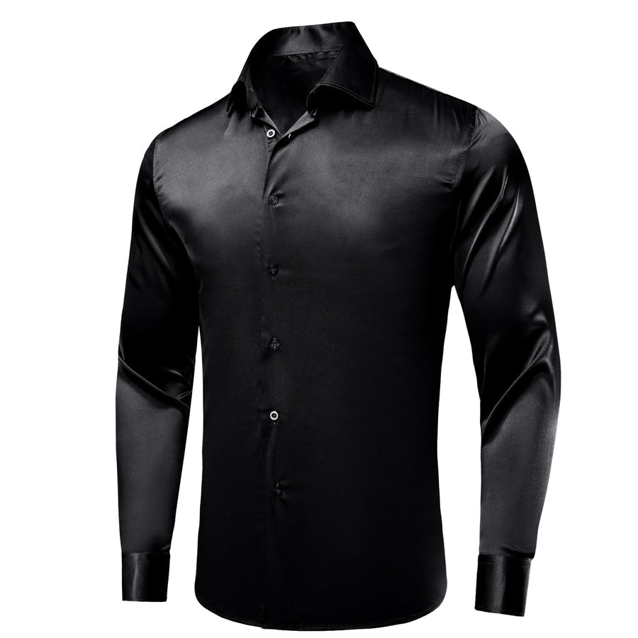 Black Solid Satin Dress Shirt shirt    - Sophisticated Gentlemen
