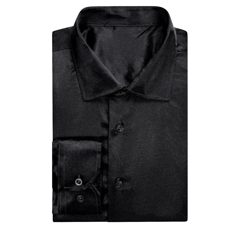 Black Solid Satin Dress Shirt shirt    - Sophisticated Gentlemen