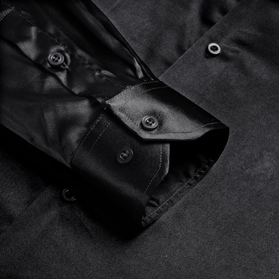 Black Solid Satin Dress Shirt shirt    - Sophisticated Gentlemen