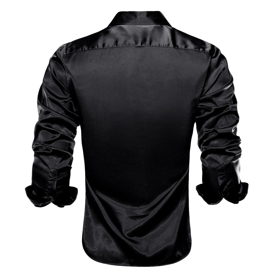 Black Solid Satin Dress Shirt shirt    - Sophisticated Gentlemen