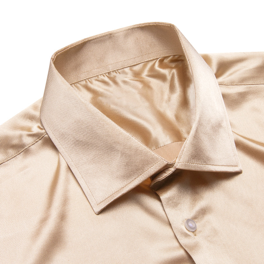 Champagne Solid Satin Dress Shirt shirt    - Sophisticated Gentlemen