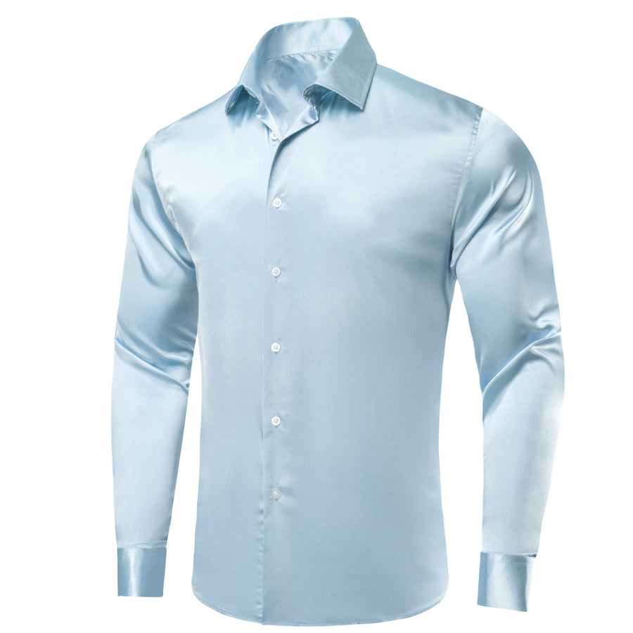 Light Blue Solid Satin Dress Shirt shirt    - Sophisticated Gentlemen