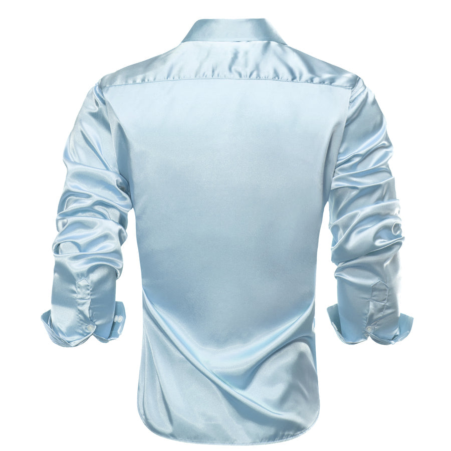 Light Blue Solid Satin Dress Shirt shirt    - Sophisticated Gentlemen
