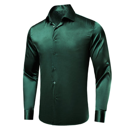 Emerald Green Solid Satin Dress Shirt shirt    - Sophisticated Gentlemen