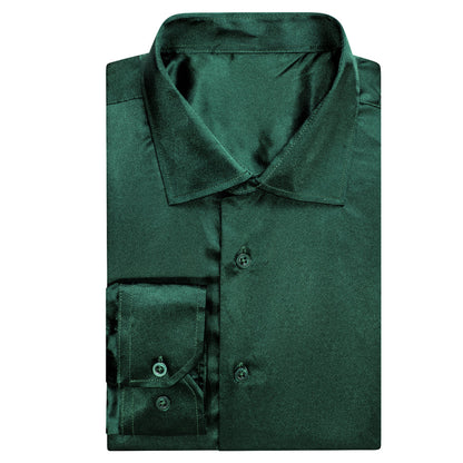 Emerald Green Solid Satin Dress Shirt shirt    - Sophisticated Gentlemen