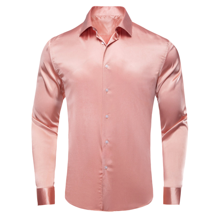 Coral Pink Solid Satin Dress Shirt shirt S   - Sophisticated Gentlemen
