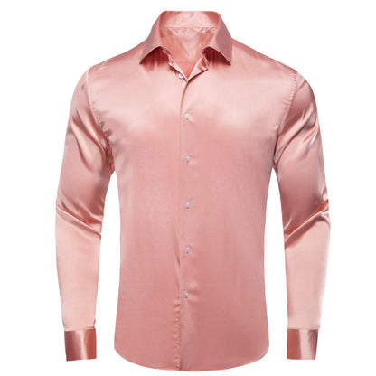 Coral Pink Solid Satin Dress Shirt shirt S   - Sophisticated Gentlemen