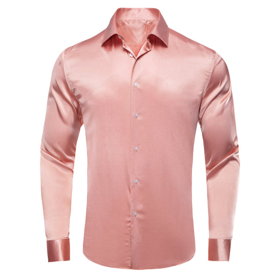 Coral Pink Solid Satin Dress Shirt shirt S   - Sophisticated Gentlemen