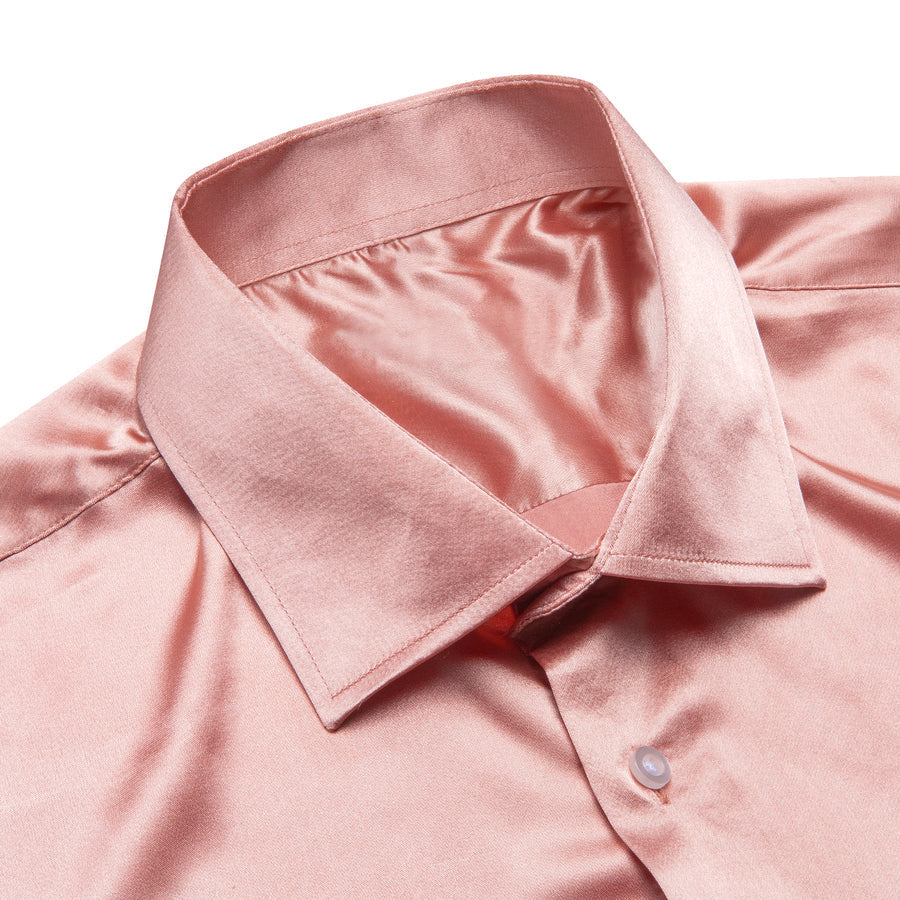 Coral Pink Solid Satin Dress Shirt shirt    - Sophisticated Gentlemen