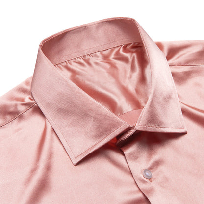 Coral Pink Solid Satin Dress Shirt shirt    - Sophisticated Gentlemen