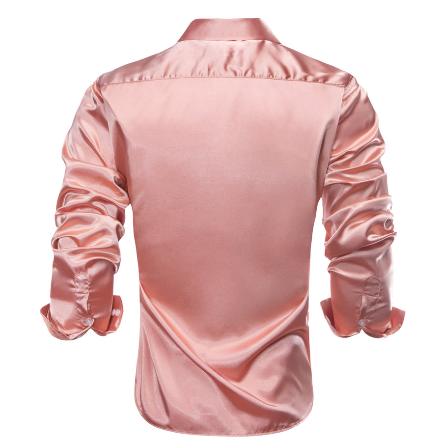 Coral Pink Solid Satin Dress Shirt shirt    - Sophisticated Gentlemen