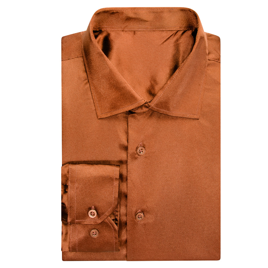Brown Golden Solid Satin Dress Shirt shirt    - Sophisticated Gentlemen