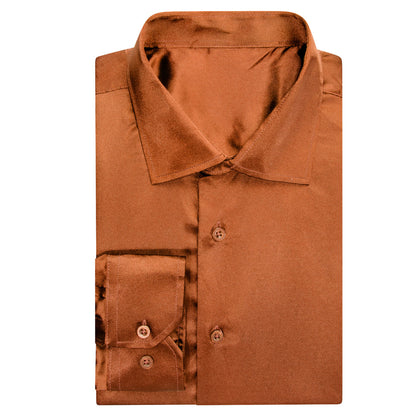 Brown Golden Solid Satin Dress Shirt shirt    - Sophisticated Gentlemen