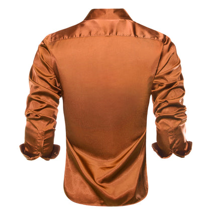Brown Golden Solid Satin Dress Shirt shirt    - Sophisticated Gentlemen