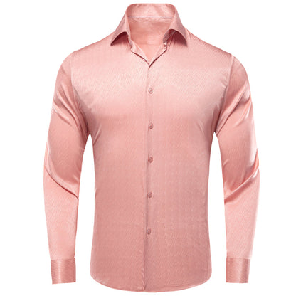 Coral Pink Solid Silk Dress Shirt shirt S   - Sophisticated Gentlemen