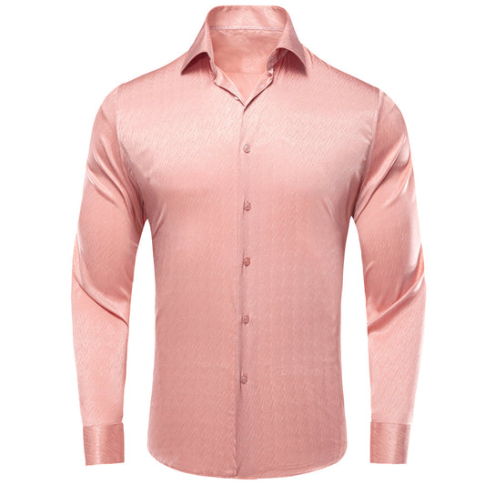 Coral Pink Solid Silk Dress Shirt shirt S   - Sophisticated Gentlemen