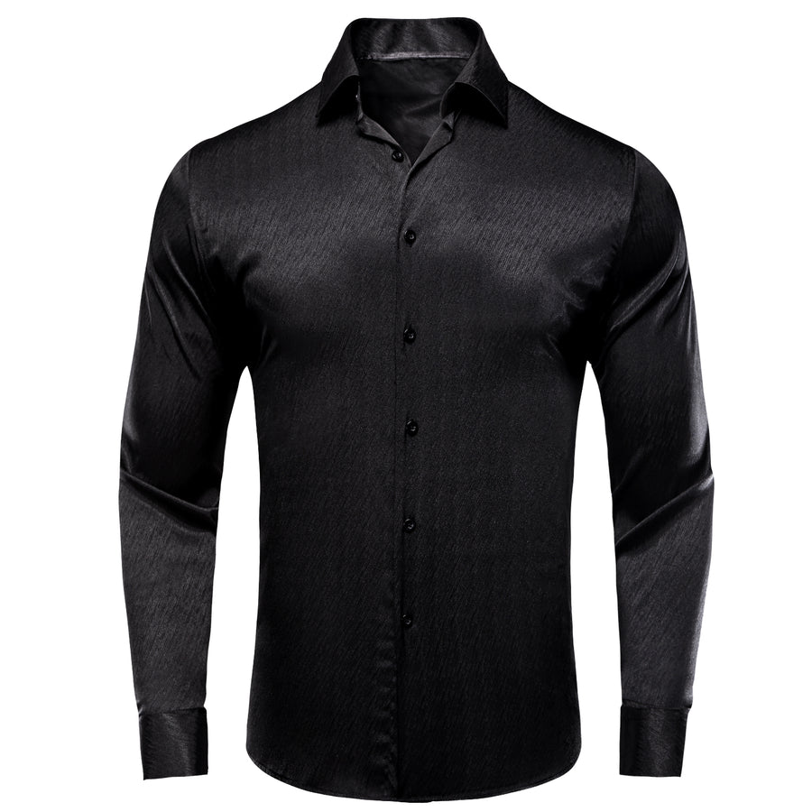 Black Solid Silk Dress Shirt shirt S   - Sophisticated Gentlemen