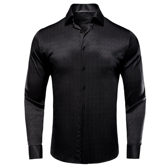 Black Solid Silk Dress Shirt shirt S   - Sophisticated Gentlemen