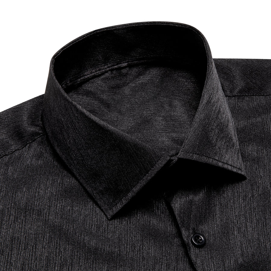 Black Solid Silk Dress Shirt shirt    - Sophisticated Gentlemen