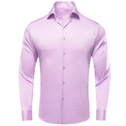 Pink Purple Solid Silk Dress Shirt shirt S   - Sophisticated Gentlemen