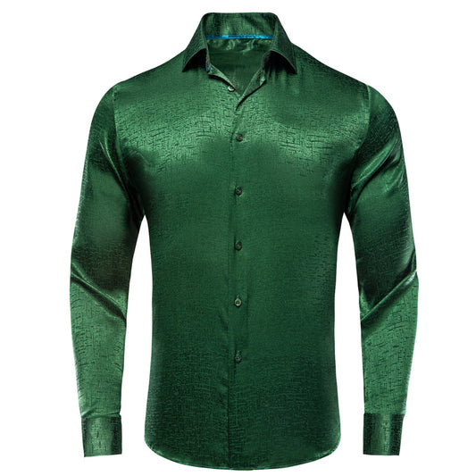 Emerald Green Solid Silk Men's Dress Shirt shirt S   - Sophisticated Gentlemen