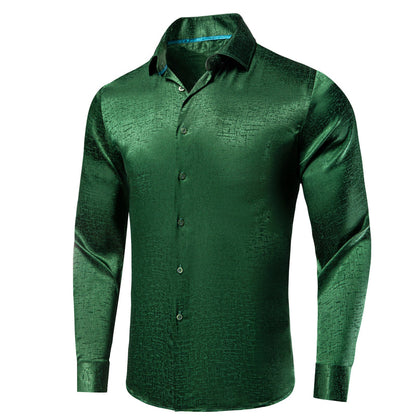 Emerald Green Solid Silk Men's Dress Shirt shirt    - Sophisticated Gentlemen