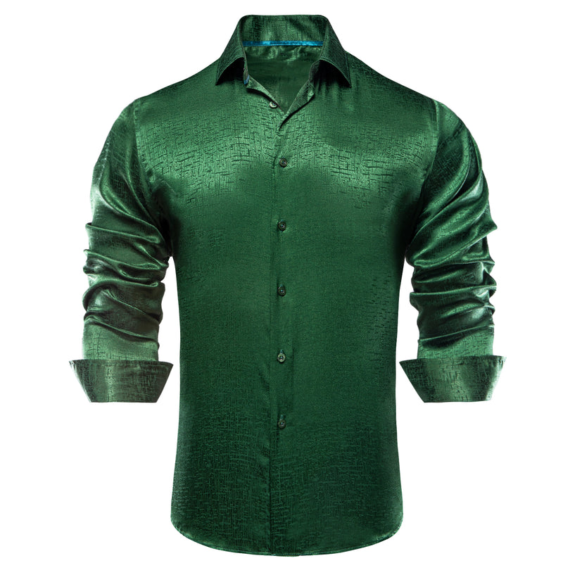 Emerald Green Solid Silk Men's Dress Shirt shirt    - Sophisticated Gentlemen