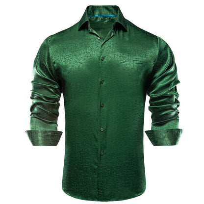 Emerald Green Solid Silk Men's Dress Shirt shirt    - Sophisticated Gentlemen