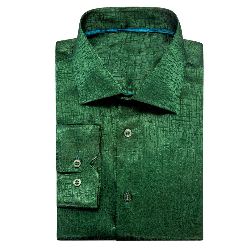 Emerald Green Solid Silk Men's Dress Shirt shirt    - Sophisticated Gentlemen