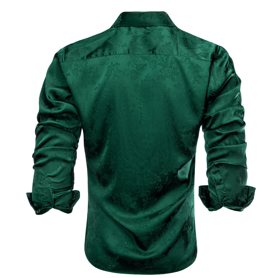 Emerald Green Floral Silk Dress Shirt shirt    - Sophisticated Gentlemen