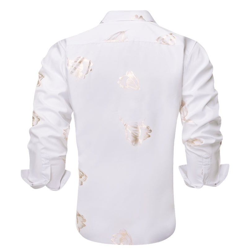 White Golden Floral Pattern Silk Dress Shirt shirt    - Sophisticated Gentlemen