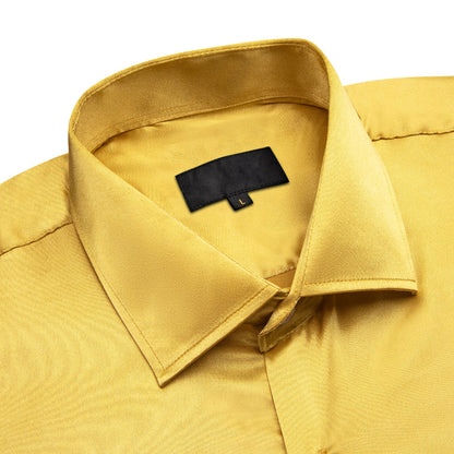 Yellow Solid Satin Silk Dress Shirt shirt    - Sophisticated Gentlemen