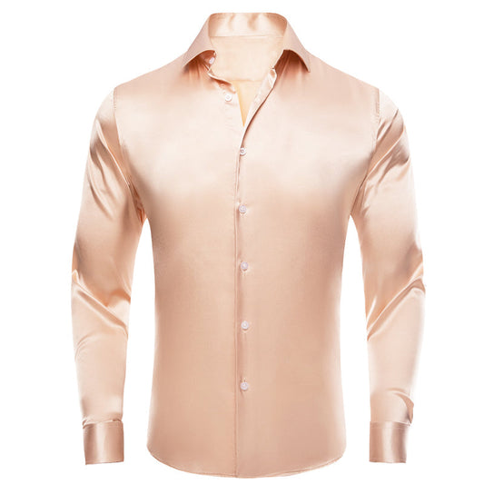 Mist Orange Solid Satin Silk Dress Shirt shirt S   - Sophisticated Gentlemen