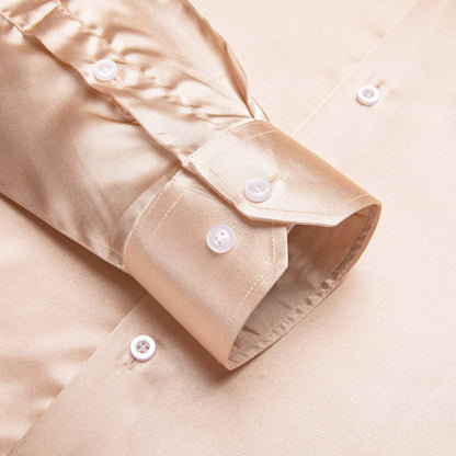 Mist Orange Solid Satin Silk Dress Shirt shirt    - Sophisticated Gentlemen