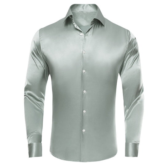 Gray Solid Satin Silk Dress Shirt shirt S   - Sophisticated Gentlemen